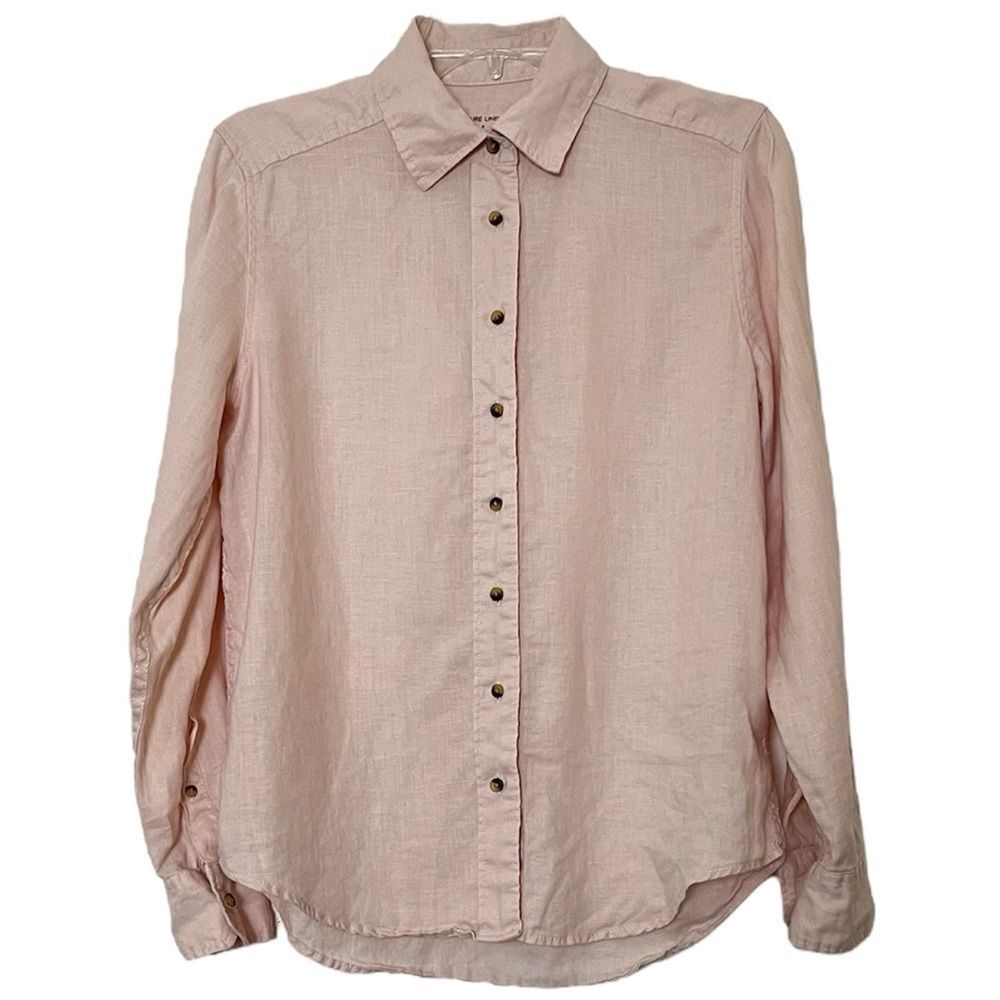 Pure Linen By Marks & Spencer Button Up Shirt Pink Shell Long Sleeves Women’s 6